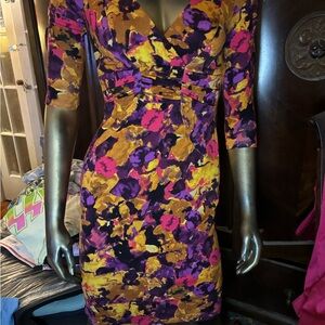David Meister Purple and Gold Long Sleeve Dress